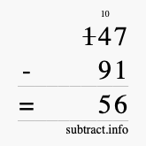 Calculate 147 minus 91 using long subtraction