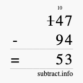 Calculate 147 minus 94 using long subtraction