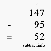 Calculate 147 minus 95 using long subtraction