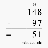 Calculate 148 minus 97 using long subtraction