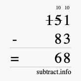 Calculate 151 minus 83 using long subtraction
