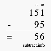 Calculate 151 minus 95 using long subtraction