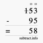 Calculate 153 minus 95 using long subtraction