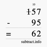 Calculate 157 minus 95 using long subtraction