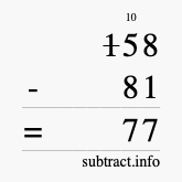 Calculate 158 minus 81 using long subtraction
