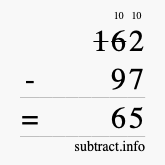 Calculate 162 minus 97 using long subtraction