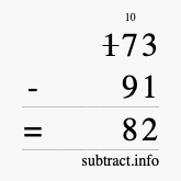 Calculate 173 minus 91 using long subtraction