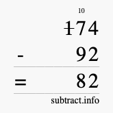 Calculate 174 minus 92 using long subtraction