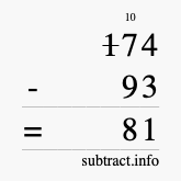 Calculate 174 minus 93 using long subtraction