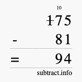 Calculate 175 minus 81 using long subtraction