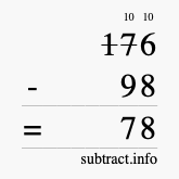 Calculate 176 minus 98 using long subtraction
