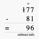 Calculate 177 minus 81 using long subtraction