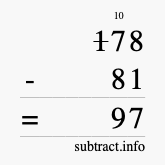 Calculate 178 minus 81 using long subtraction