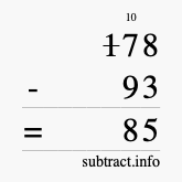 Calculate 178 minus 93 using long subtraction