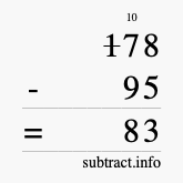 Calculate 178 minus 95 using long subtraction