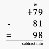 Calculate 179 minus 81 using long subtraction