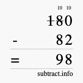 Calculate 180 minus 82 using long subtraction