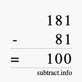 Calculate 181 minus 81 using long subtraction