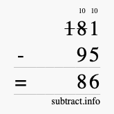 Calculate 181 minus 95 using long subtraction