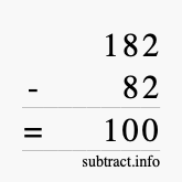 Calculate 182 minus 82 using long subtraction
