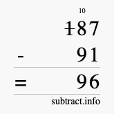 Calculate 187 minus 91 using long subtraction