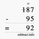 Calculate 187 minus 95 using long subtraction