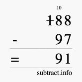Calculate 188 minus 97 using long subtraction