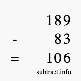 Calculate 189 minus 83 using long subtraction