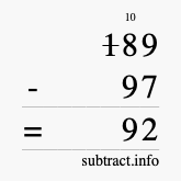Calculate 189 minus 97 using long subtraction