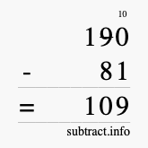 Calculate 190 minus 81 using long subtraction