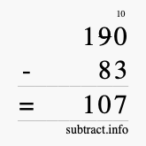 Calculate 190 minus 83 using long subtraction
