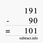 Calculate 191 minus 90 using long subtraction Calculate 191 minus 90 using long subtraction