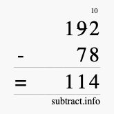 Calculate 192 minus 78 using long subtraction
