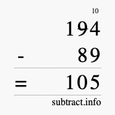 Calculate 194 minus 89 using long subtraction Calculate 194 minus 89 using long subtraction