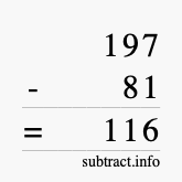 Calculate 197 minus 81 using long subtraction