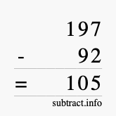 Calculate 197 minus 92 using long subtraction