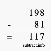 Calculate 198 minus 81 using long subtraction