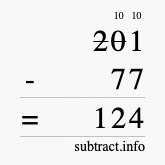 Calculate 201 minus 77 using long subtraction