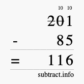 Calculate 201 minus 85 using long subtraction