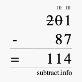Calculate 201 minus 87 using long subtraction Calculate 201 minus 87 using long subtraction