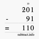 Calculate 201 minus 91 using long subtraction Calculate 201 minus 91 using long subtraction