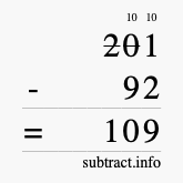 Calculate 201 minus 92 using long subtraction