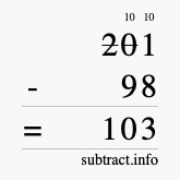 Calculate 201 minus 98 using long subtraction