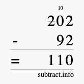 Calculate 202 minus 92 using long subtraction