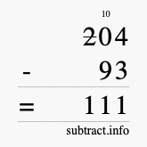 Calculate 204 minus 93 using long subtraction