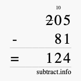 Calculate 205 minus 81 using long subtraction Calculate 205 minus 81 using long subtraction