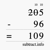 Calculate 205 minus 96 using long subtraction Calculate 205 minus 96 using long subtraction