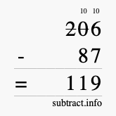 Calculate 206 minus 87 using long subtraction Calculate 206 minus 87 using long subtraction