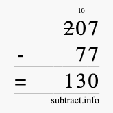 Calculate 207 minus 77 using long subtraction
