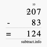 Calculate 207 minus 83 using long subtraction
